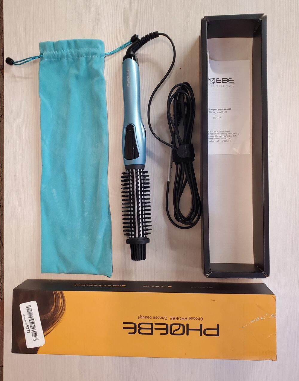 PHOEBE Professional Curling Iron Brush LM-222 Hair Straightener Travel Pouch